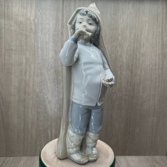 Lladró Other - Vtg Lladro #4896 Boy with Snails Glossy Retired Porcelain Figurine 9" Muted Blue